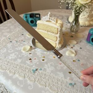 Vintage Sheffield Wedding Cake Bride Knife Crystal Handle Engraved 1995 USA READ
